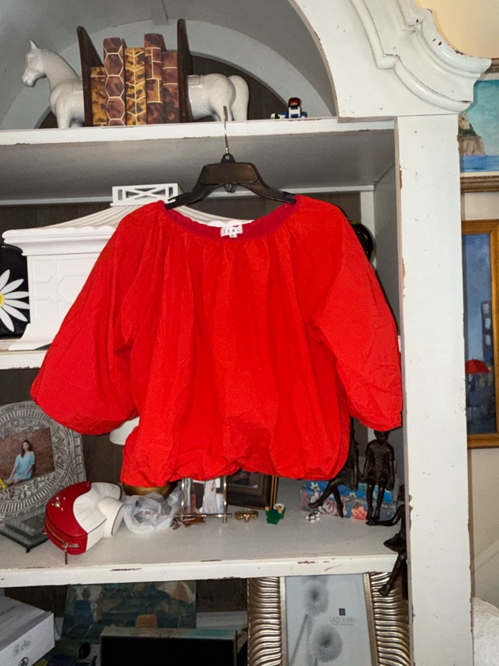 THML Medium M red puff sleeve elastic blouse - Picture 4 of 7